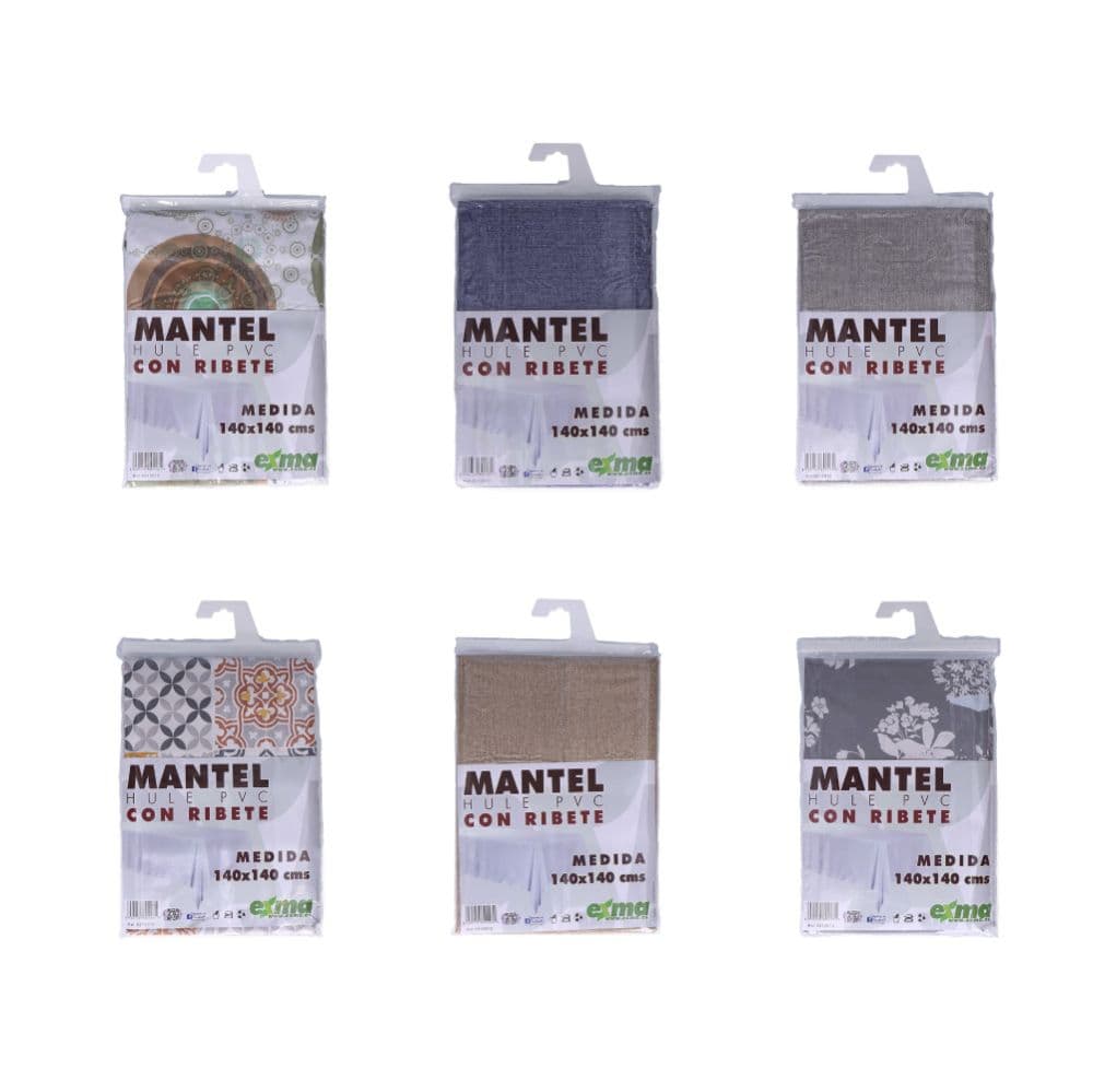 MANTEL DE HULE RIBETEADO CUADRADO MODELOS VARIADOS 140 x 140 cm