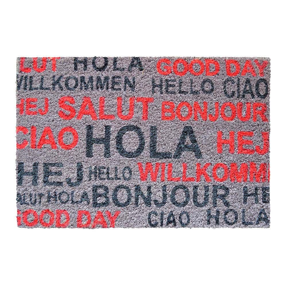 FELPUDO DE FIBRA DE COCO PINTADO DISEÑO SALUDOS, 60 x 40 cm