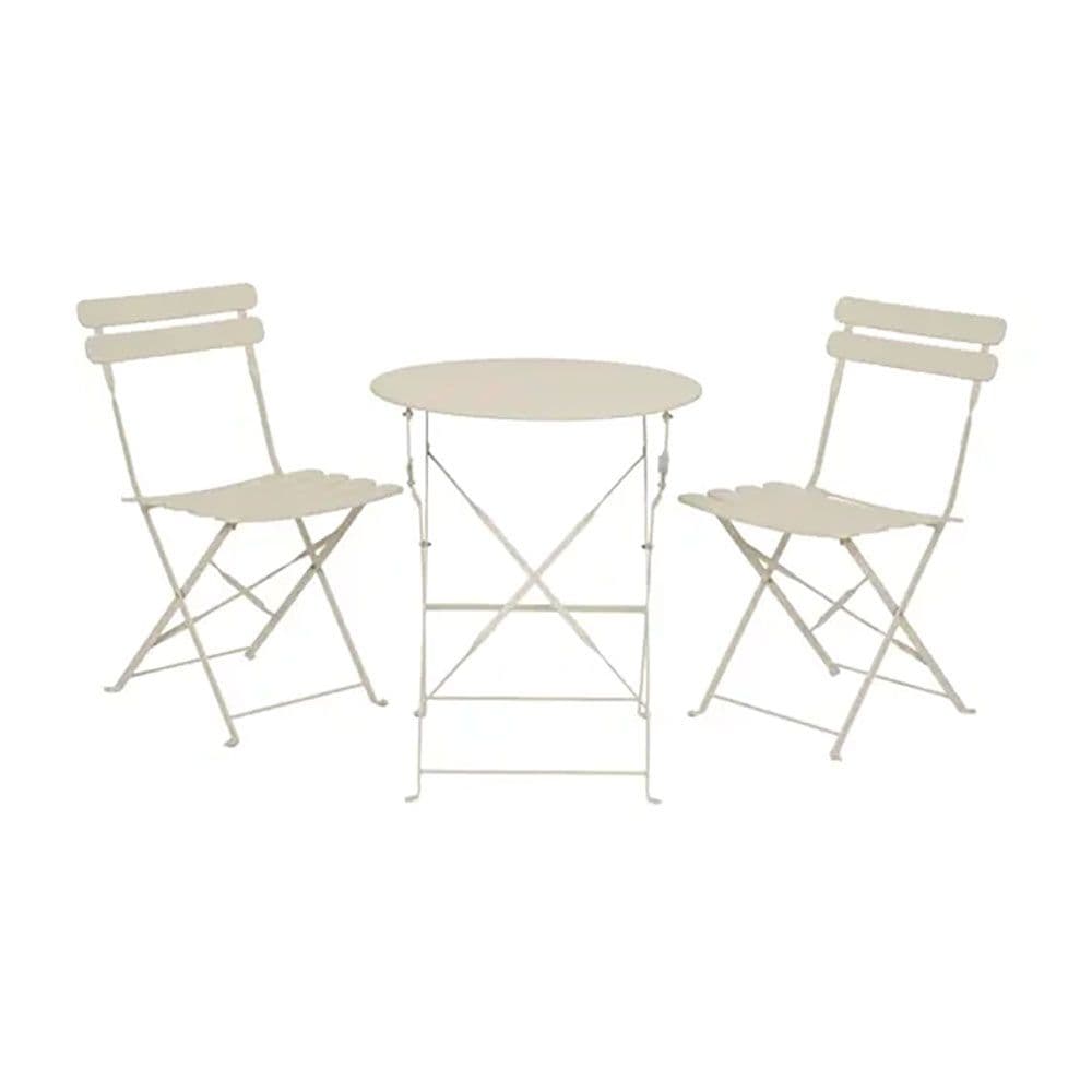 CONJUNTO DE MESA Y 2 SILLAS HELSINGBORG, PLEGABLES, DE ACERO, BLANCO