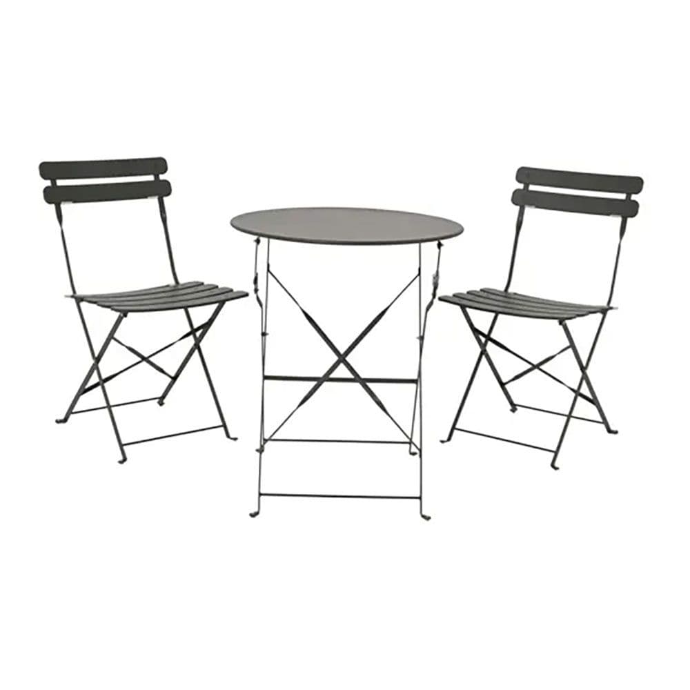CONJUNTO DE MESA Y 2 SILLAS HELSINGBORG, PLEGABLES, DE ACERO, GRIS ANTRACITA