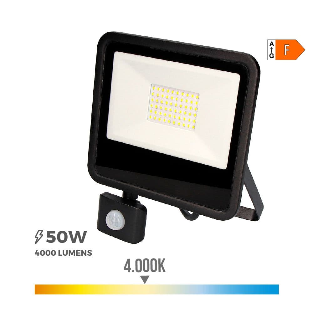 FOCO PROYECTOR LED CON SENSOR DE PRESENCIA 50 W 4000 lm 4000 K LUZ DÍA 23,8 x 4,5 x 19,2 cm