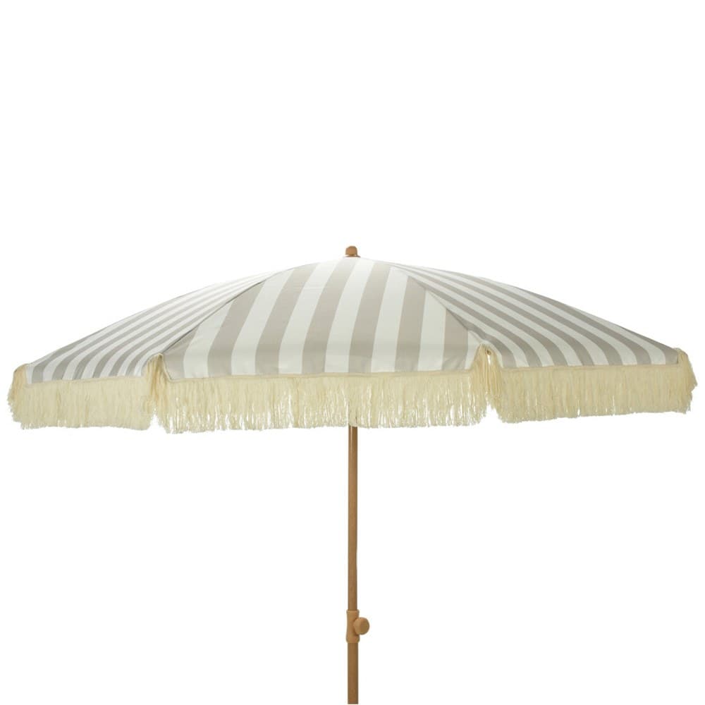 PARASOL PARA JARDÍN, RAYAS TAUPE Y BLANCO CON FLECOS, Ø183 x 200 cm