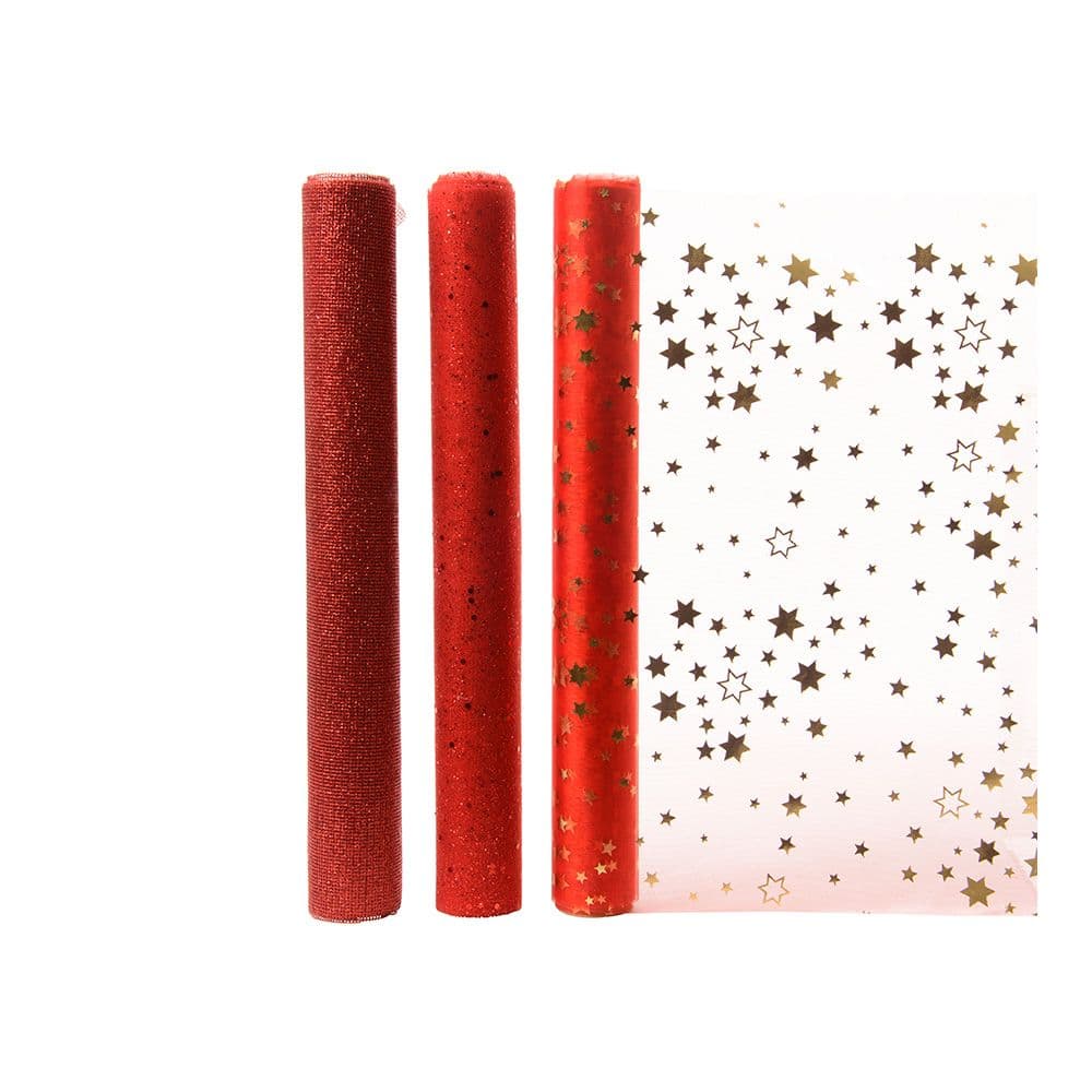 CAMINO DE MESA DE ORGANZA 3 MODELOS SURTIDOS ROJOS 35 x 200 cm