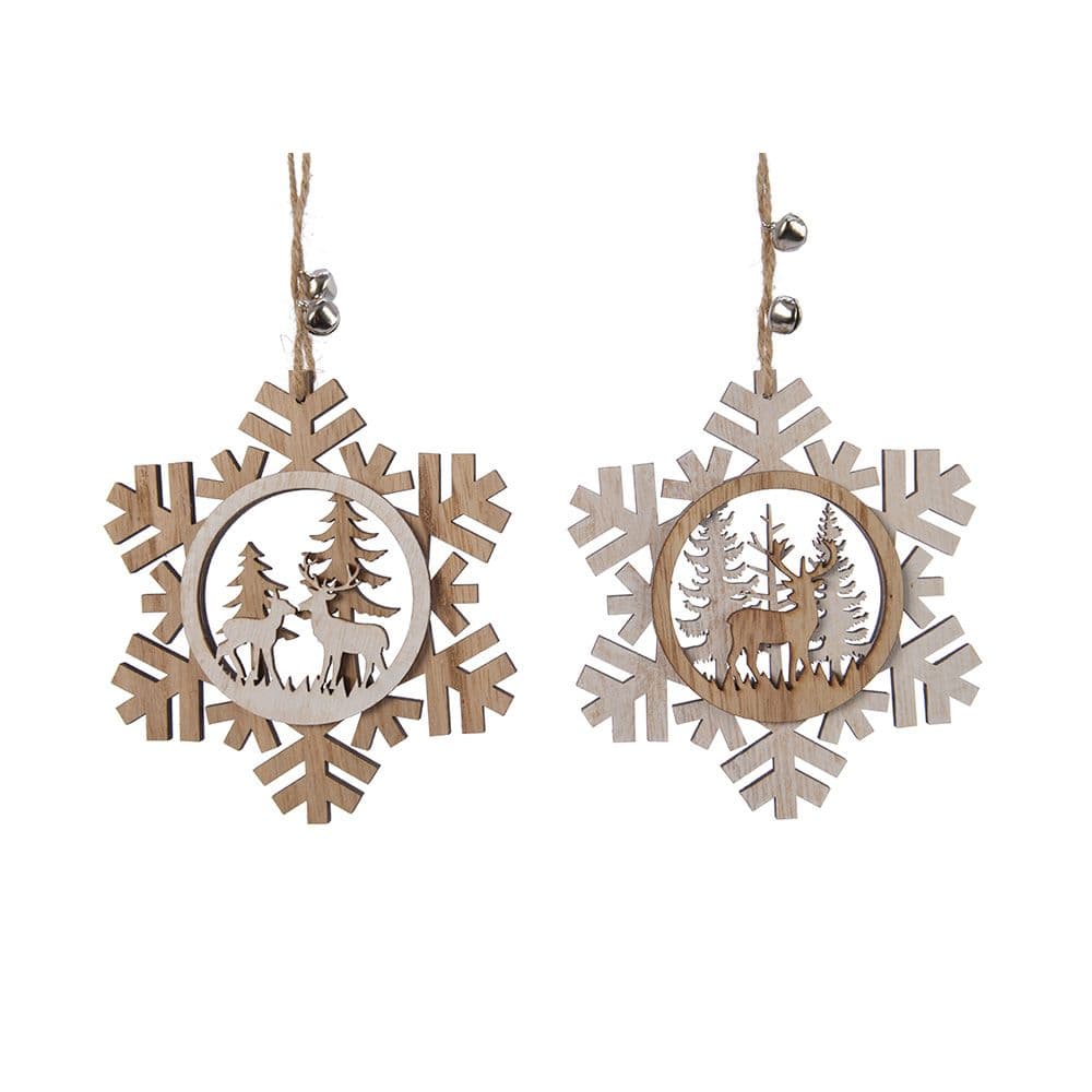 ADORNO DE MADERA PARA ÁRBOL DE NAVIDAD, COPOS DE NIEVE, MODELOS VARIADOS, 12 x 0,7 x 12 cm