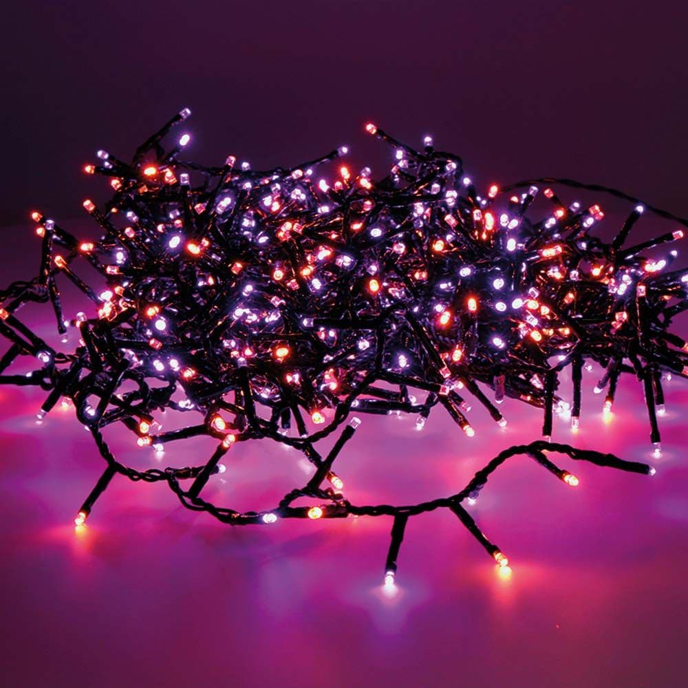 GUIRNALDA LED COMPACT 500 LEDS PARPADEANTE EXTERIOR MORADO Y NARANJA CABLE NEGRO 16 m