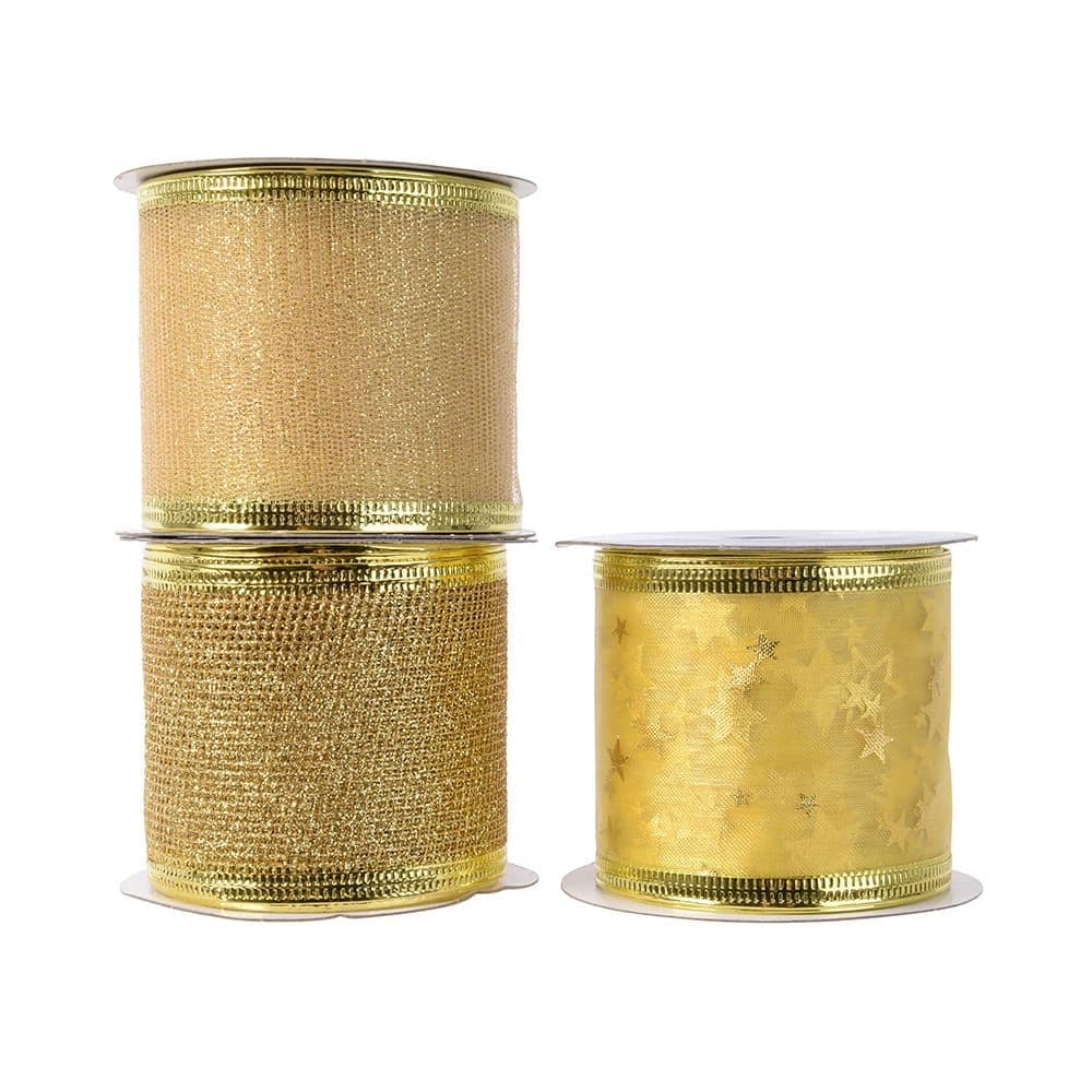 CINTA CON BRILLO DORADA, MODELOS VARIADOS 6 cm x 2,7 m