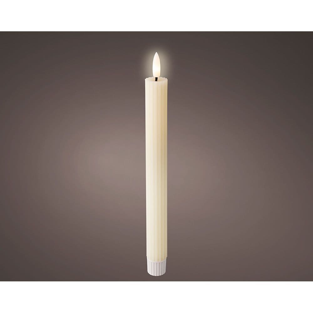 VELA DE CERA LED COLOR BEIGE, RELIEVE Ø2,2 x 24,5 cm. PACK 2 uds
