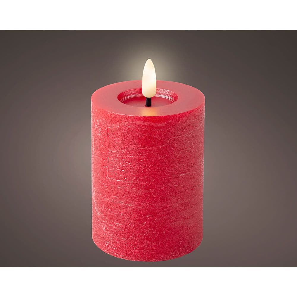 VELA DE CERA LED, COLOR ROJO, SUPERFICIE RÚSTICA Ø7 x 12 cm