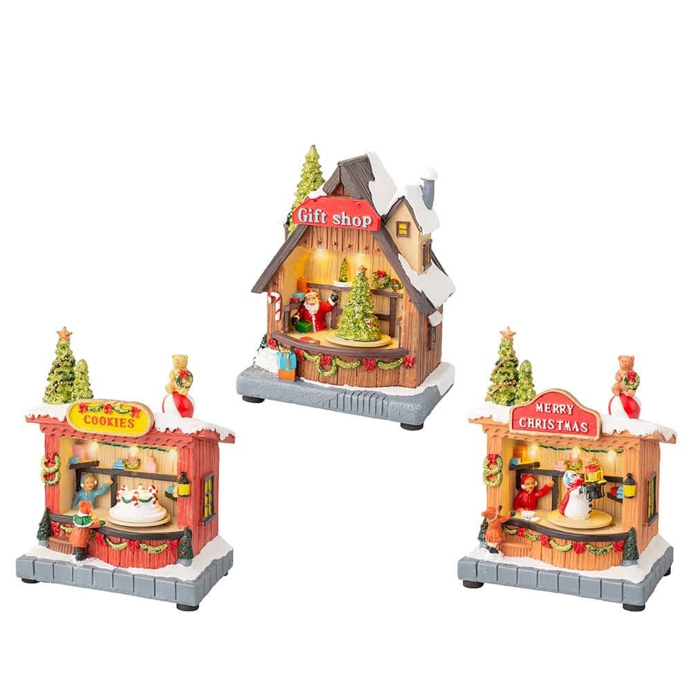 ESCENA NAVIDEÑA CON MOVIMIENTO Y LUZ, TEMÁTICA DE TIENDAS, MODELOS VARIADOS - 14,30 x 10,00 x 17,50 cm