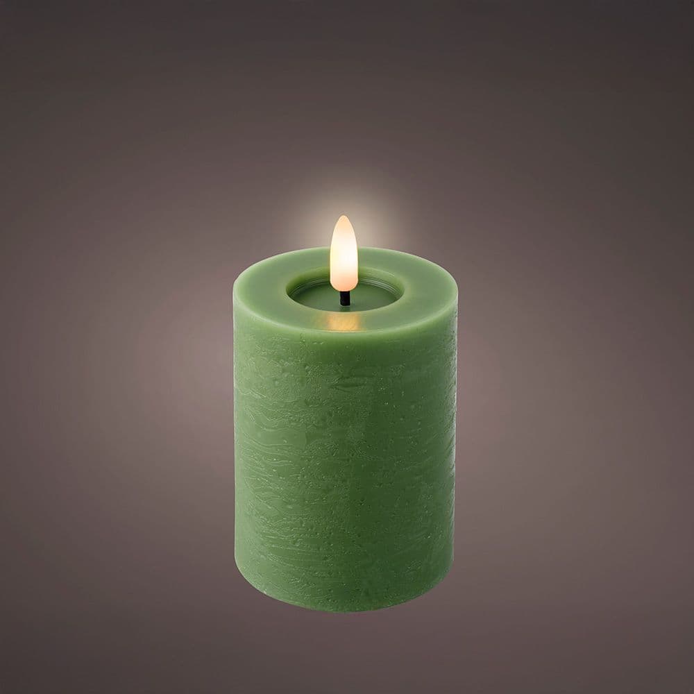 VELA DE CERA LED, COLOR VERDE, ACABADO RÚSTICO, Ø7 x 11,2 cm