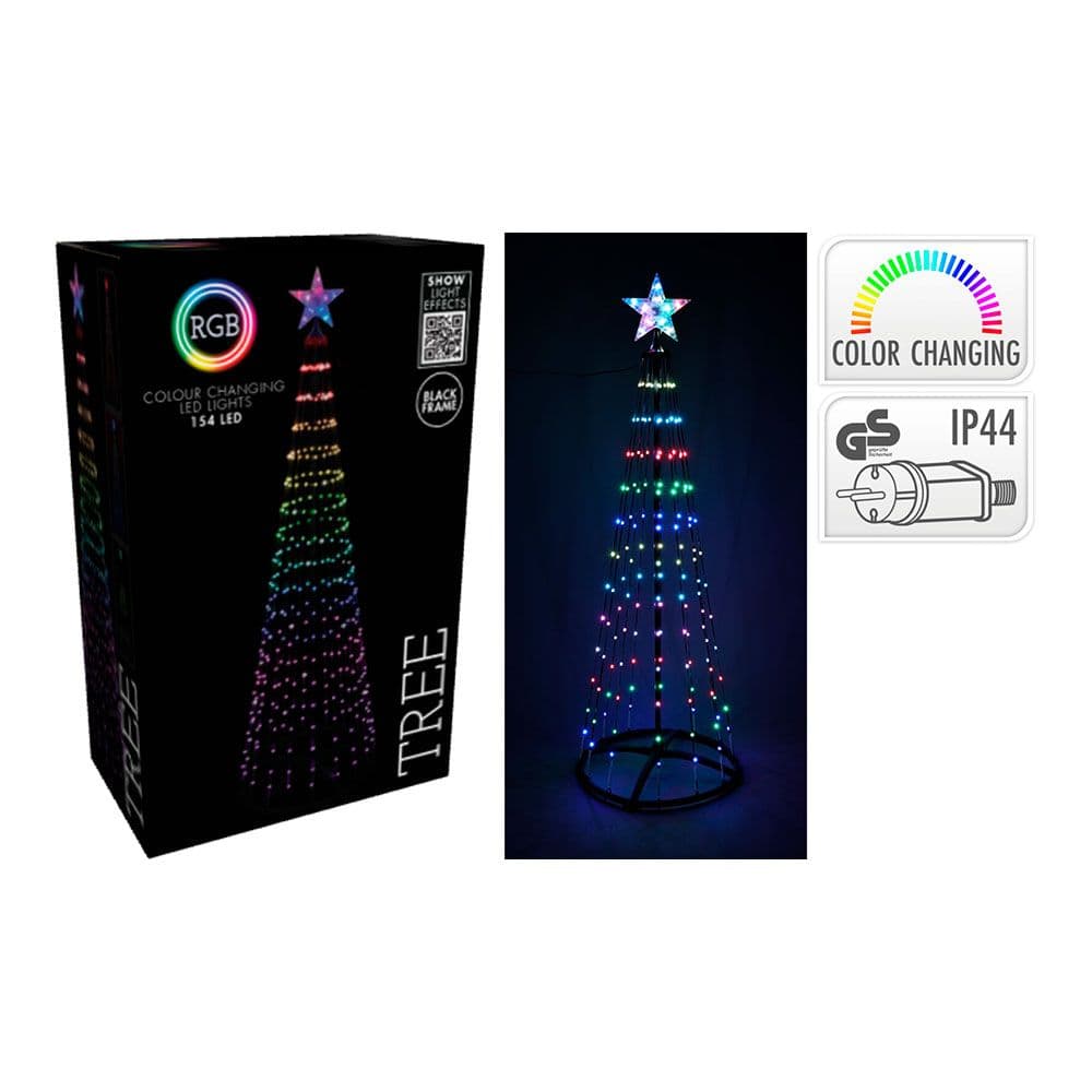 ÁRBOL DE NAVIDAD 154 LEDS RGB NEGRO, EXTERIOR, Ø?50 x 150 cm
