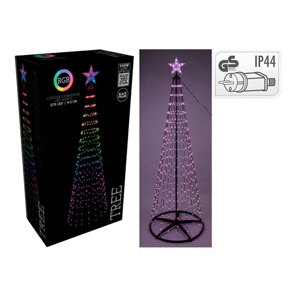 ÁRBOL DE NAVIDAD 370 LEDS RGB NEGRO, EXTERIOR, Ø70 x 210 cm