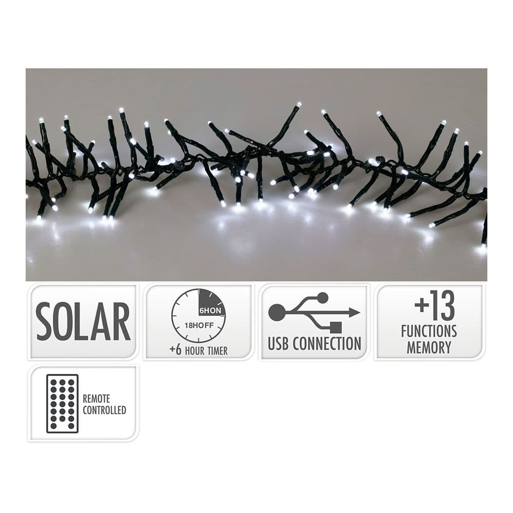 GUIRNALDA SOLAR RECARGABLE, 768 LEDS, MULTIFUNCIÓN, LUZ FRÍA, EXTERIOR, 5,6 m