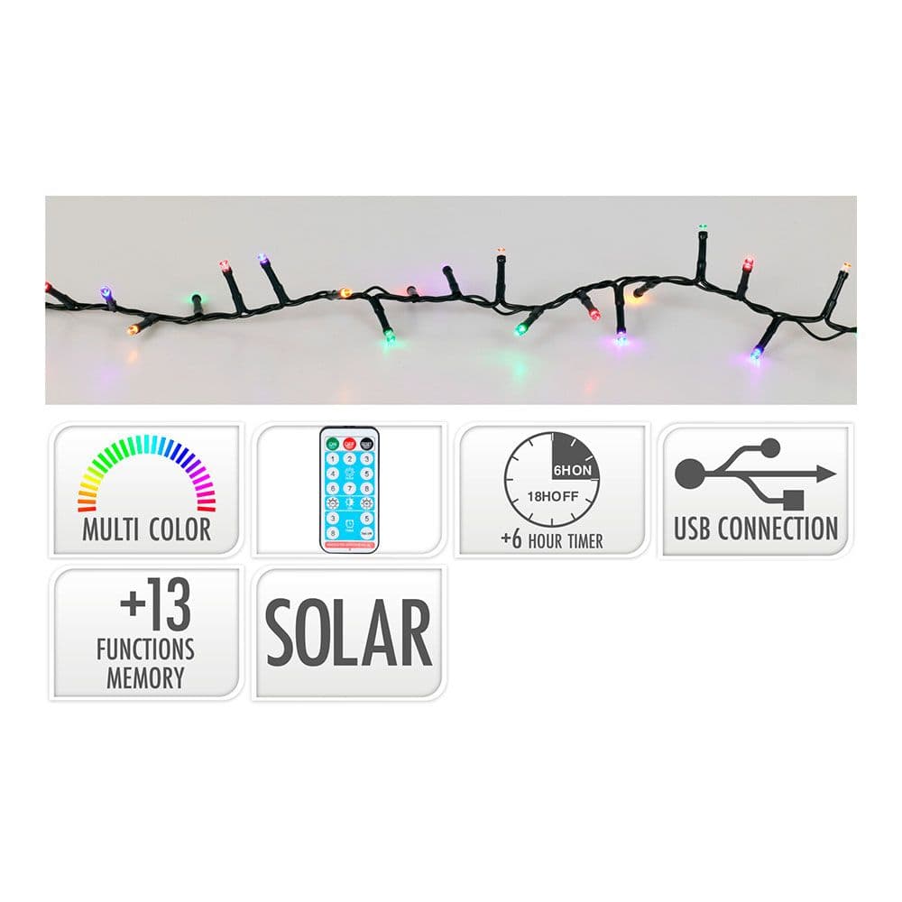 GUIRNALDA SOLAR RECARGABLE, 768 LEDS, MULTIFUNCIÓN, MULTICOLOR, EXTERIOR, 5,6 m