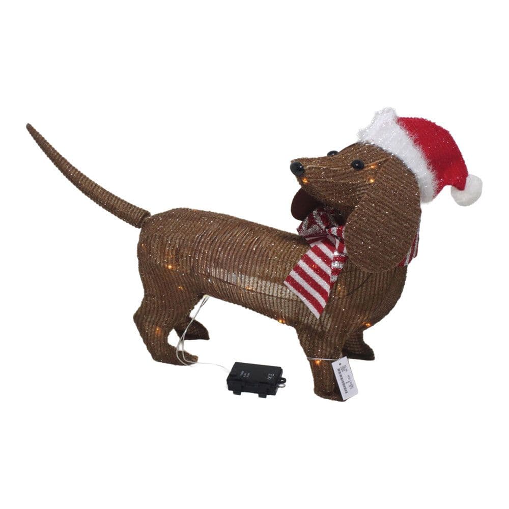 PERRO MARRÓN CON GORRO DE NAVIDAD A PILAS, FUNCIÓN FIJA, 40 LEDS, INTERIOR