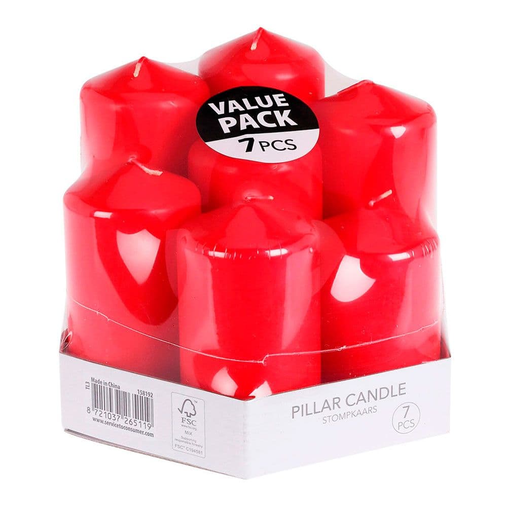 VELAS DE CERA ROJAS DE Ø55 mm CON DIFERENTES ALTURAS, 7 uds