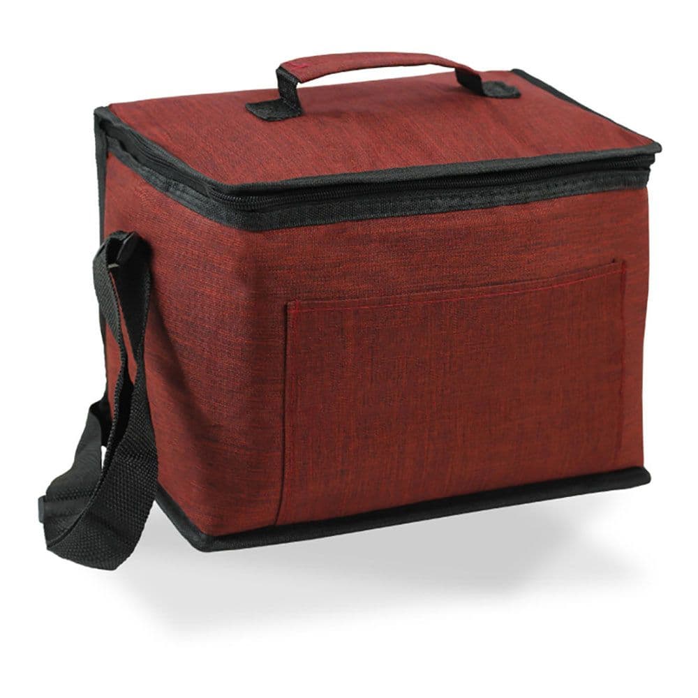 NEVERA TIPO BOLSA 10 l DISEÑO TEJANA GRANATE CON RIBETE Y ASA NEGRA, 28 x 16 x 22 cm