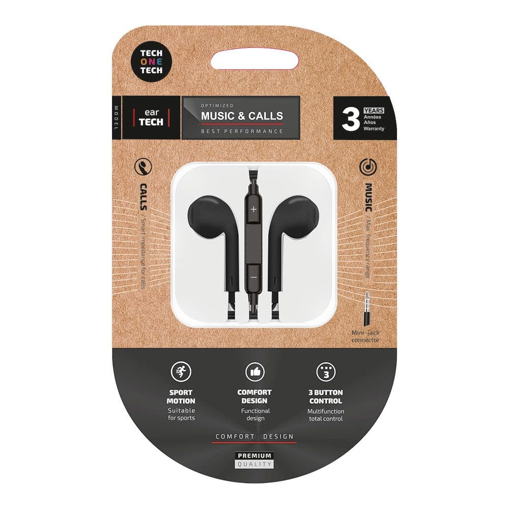 AURICULARES EARTECH CONECTOR MINI-JACK NEGROS