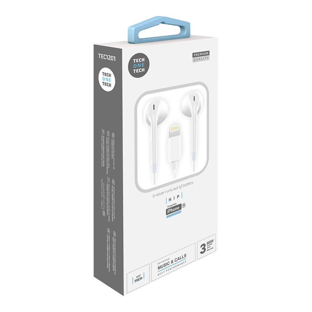 AURICULARES HIP BLANCOS, LIGHTNING (COMP. APPLE). TECH ONE TECH