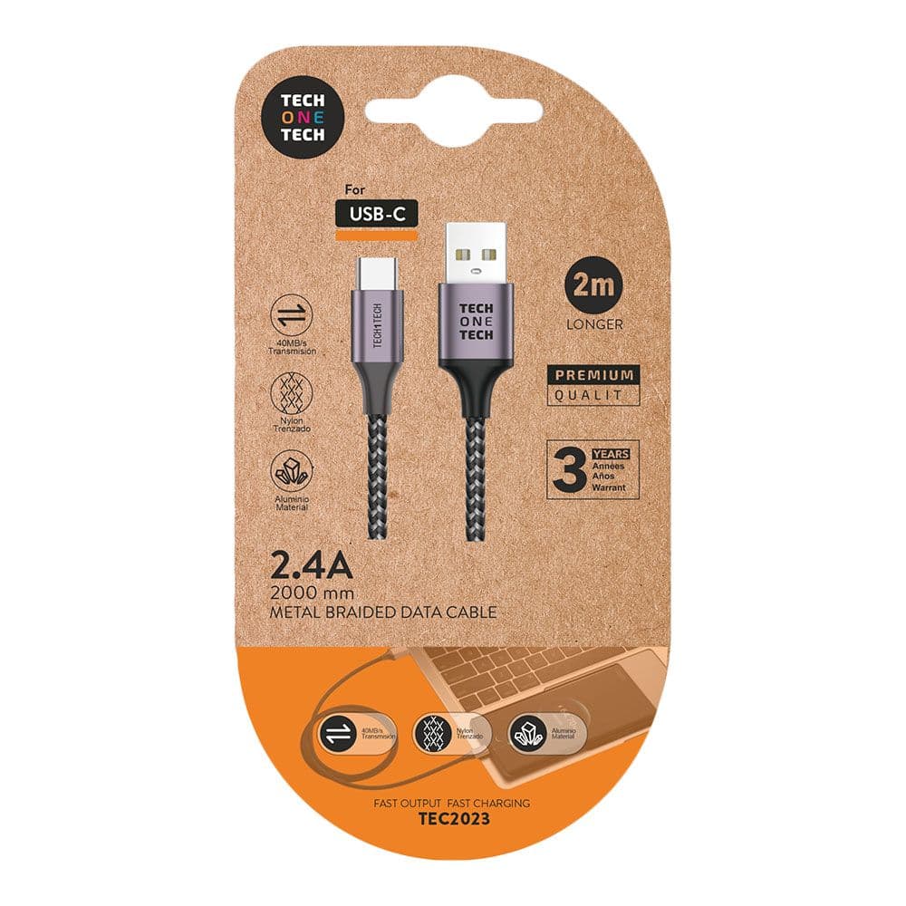 CABLE NYLON USB-A A USB-C 2 m GRIS