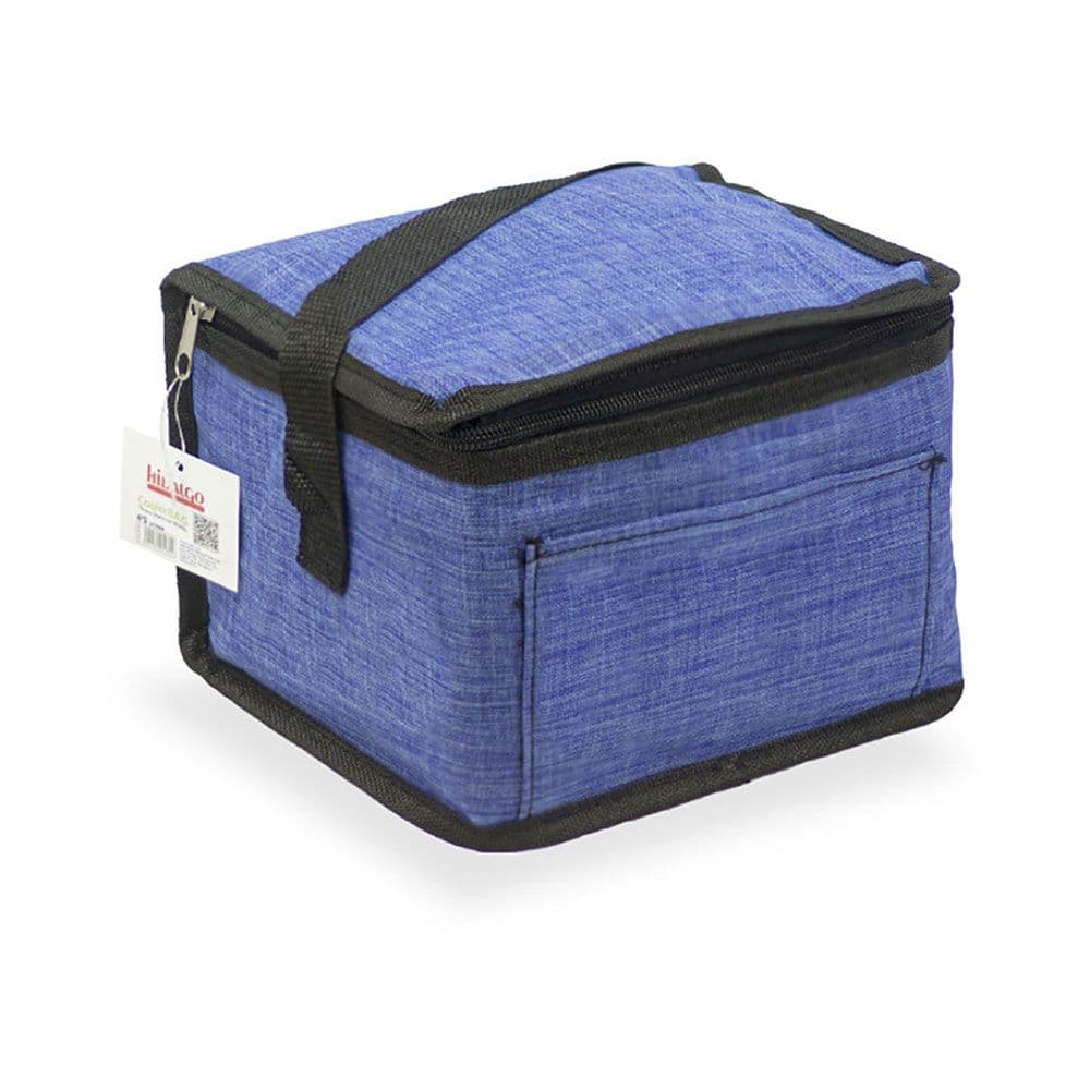 NEVERA TIPO BOLSA 4,5 l DISEÑO TEJANA AZUL CON RIBETE Y ASA NEGRA, 20 x 15 x 15 cm