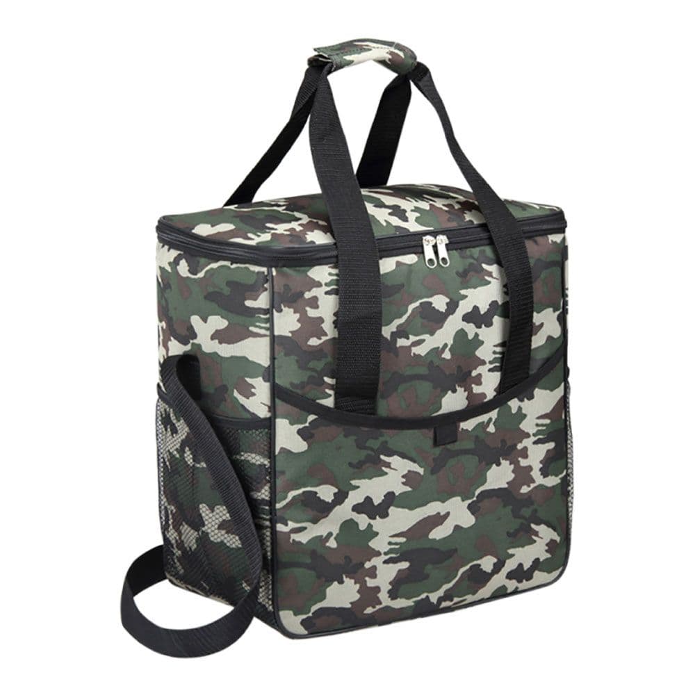 NEVERA TIPO BOLSA 21 l DISEÑO CAMUFLAJE CON RIBETE Y ASA NEGRA, 37,7 x 20 x 33 cm