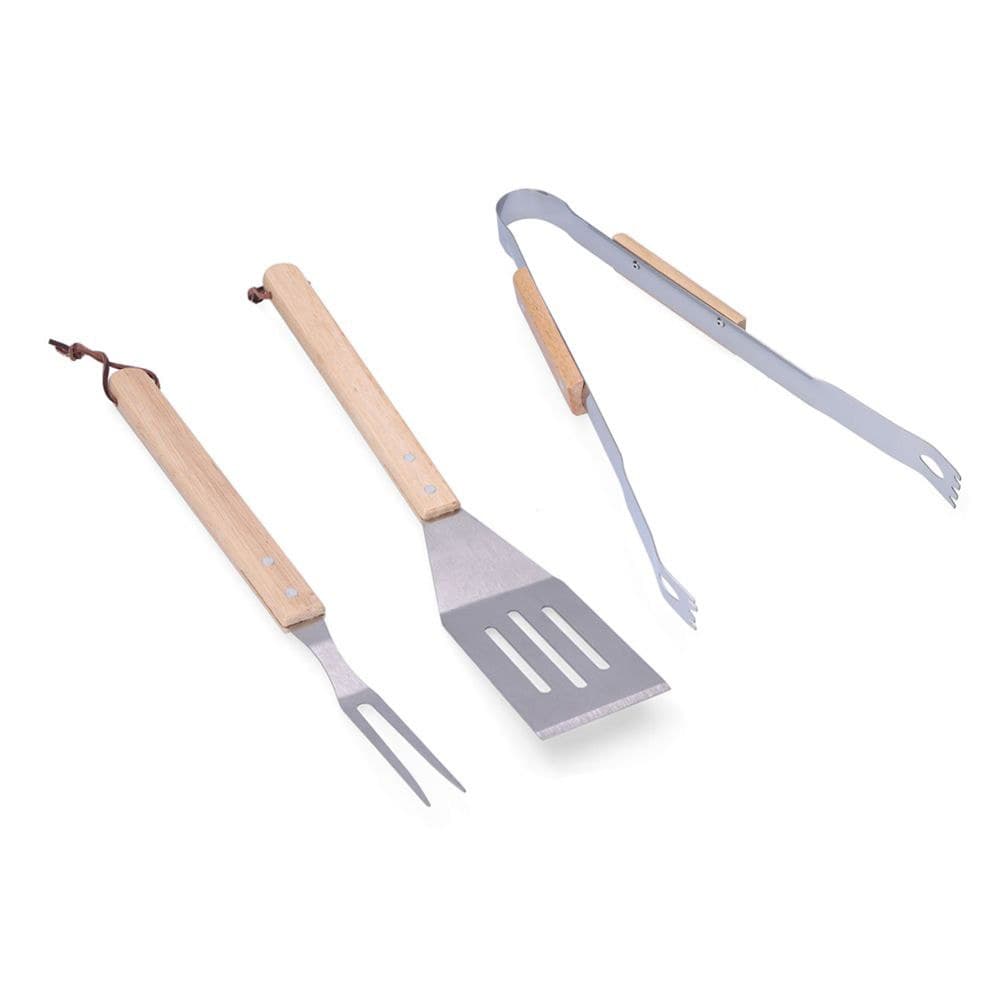 CONJUNTO DE 3 UTENSILIOS PARA BARBACOA ROBLE/ACERO INOX