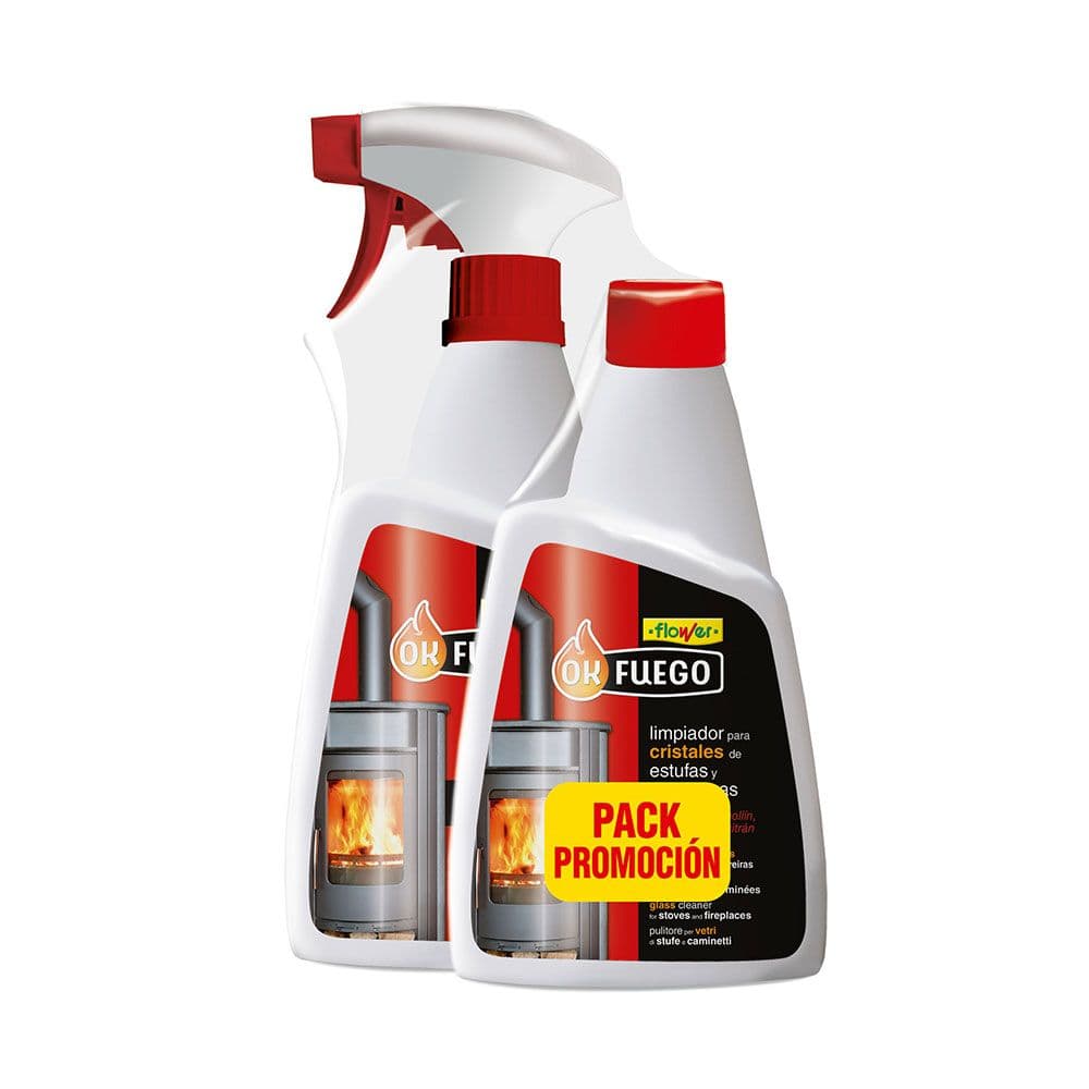 OKFUEGO LIMPIADOR PARA CRISTALES DE ESTUFAS Y CHIMENEAS, 500 ml, PACK 2 uds