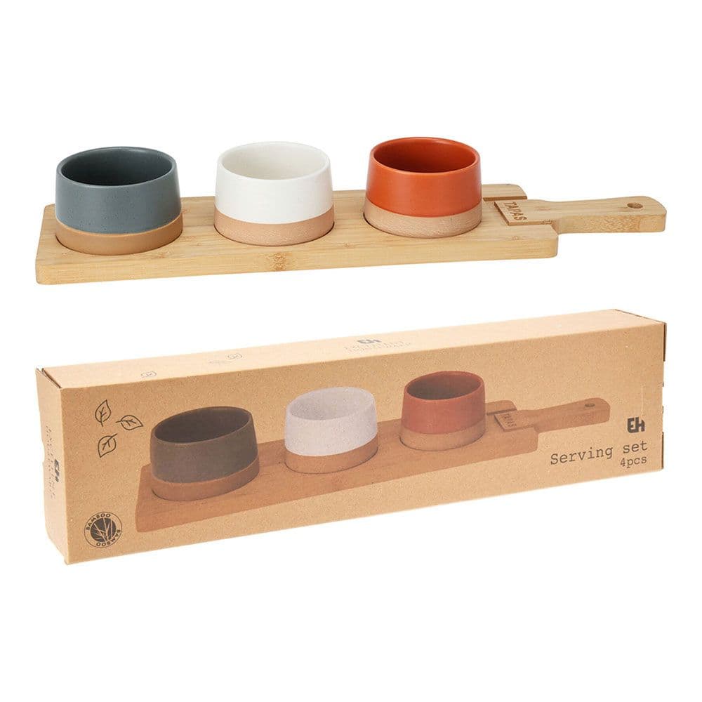 SET APERITIVOS CON 3 BOLES 9,5 x 4,5 cm + TABLA 48 x 12 x 1,5 cm