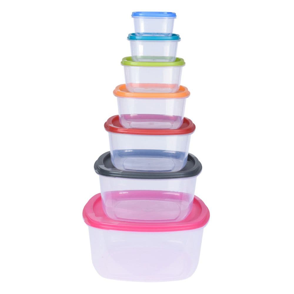 SET 7 FIAMBRERAS DE PLÁSTICO CON TAPA DE COLORES