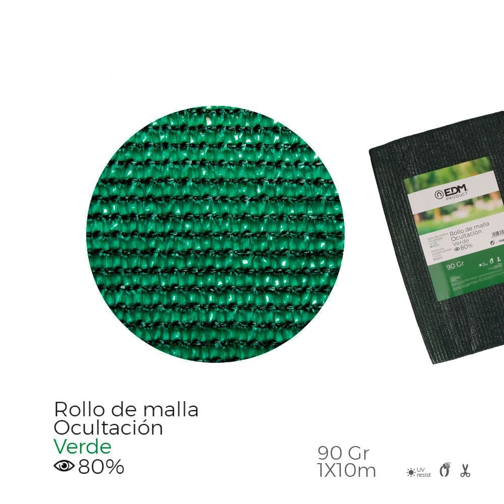 MALLA DE OCULTACION COLOR VERDE 90g 1x10m EDM