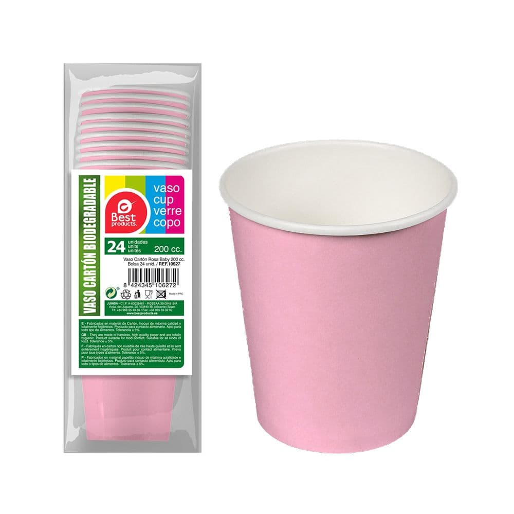 VASOS DE CARTÓN ROSAS BABY 200cc, 24 uds