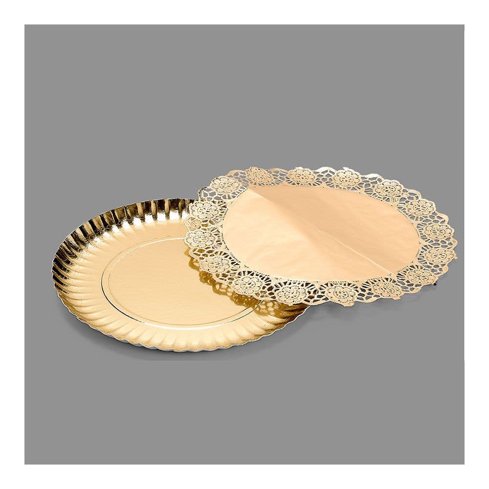 BANDEJA REDONDA CON BLONDA ORO Ø23 cm