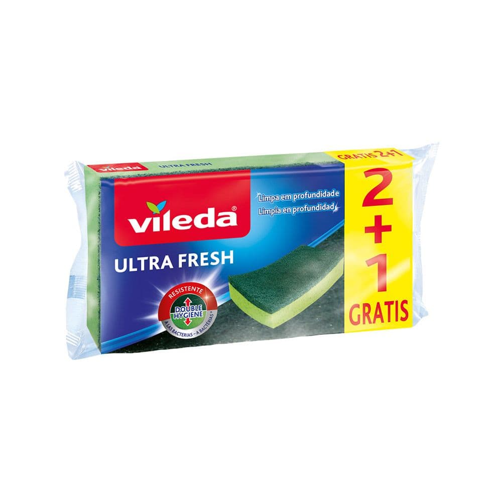 ESTROPAJO ULTRA FRESH CON ESPONJA 2+1 ANTIBACTERIAS