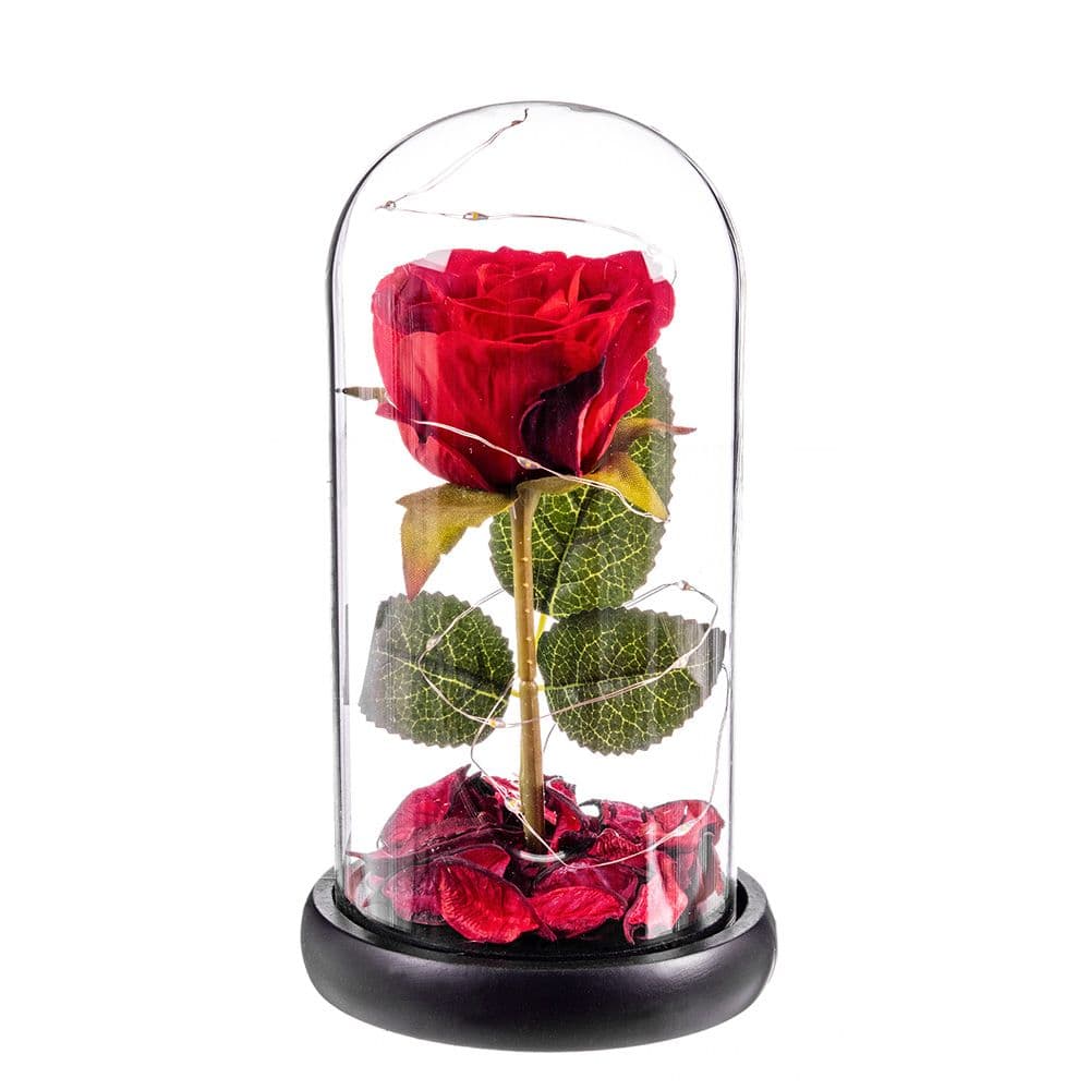ROSA ROJA ETERNA LEDS CUPULA CRISTAL 20 cm