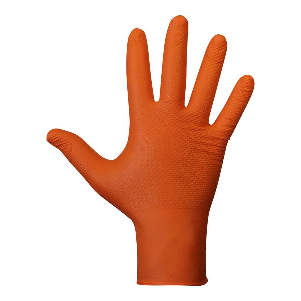 GUANTE NITRILO, SIN POLVO, DESECHABLE, DIAMANTADO, NARANJA, T-09, CAJA 50 uds