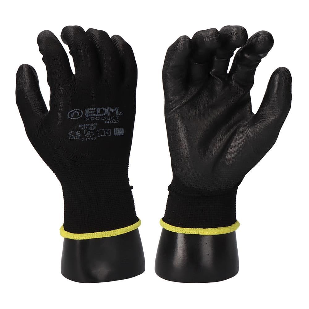 GUANTE POLIÉSTER CON PALMA POLIURETANO, KEEP SAFE®, NEGRO, T-09