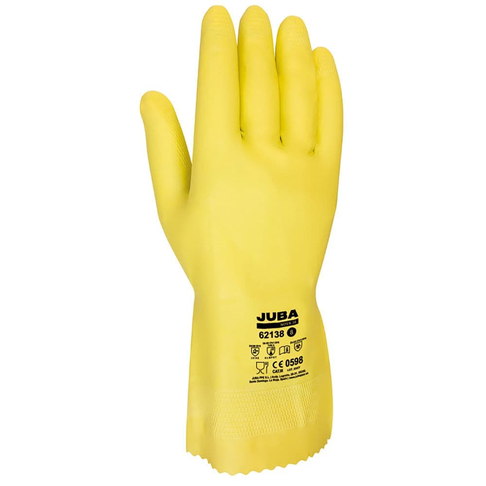 GUANTE LÁTEX FLOCADO INTERIOR ALGODÓN, PARA QUÍMICOS, AMARILLO, T-09