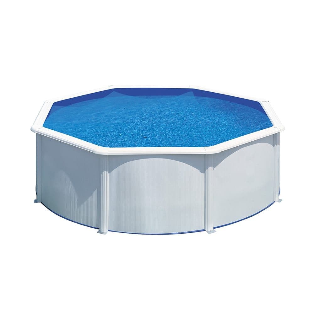 PISCINA CON PARED DE ACERO Y CHAPA BLANCA, REDONDA, CON DEPURADORA, Ø350 x 120 cm