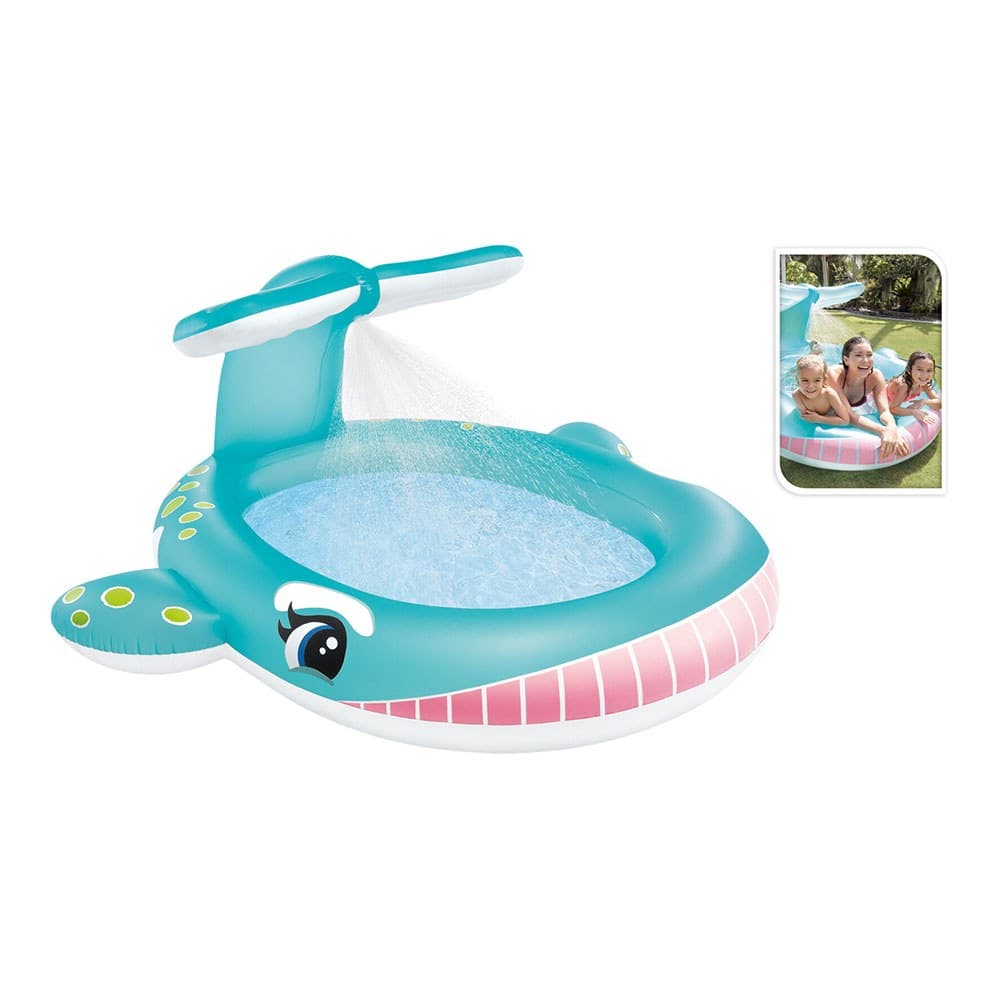 PISCINA HINCHABLE INFANTIL MODELO BALLENA CON ROCIADOR, 201 x 196 x 91 cm
