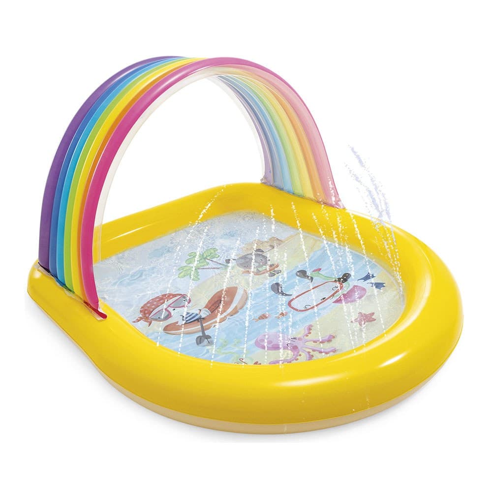 PISCINA HINCHABLE INFANTIL MODELO ARCOÍRIS CON ROCIADOR, 147 x 130 x 86 cm