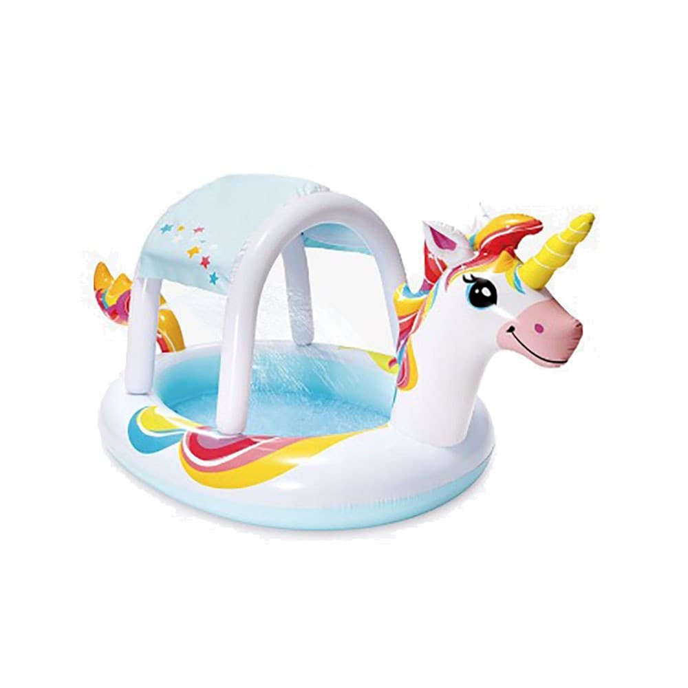 PISCINA HINCHABLE INFANTIL MODELO UNICORNIO CON ROCIADOR, 254 x 132 x 109 cm