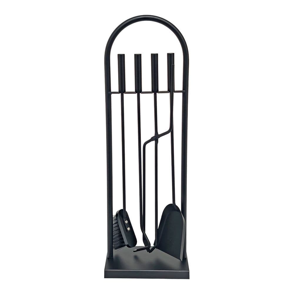 JUEGO DE CHIMENEA DE 4 PIEZAS CON SOPORTE, COLOR NEGRO, 23 x 68 cm