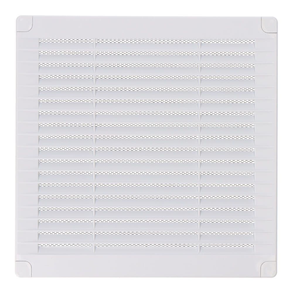 REJILLA VENTILACIÓN CUADRADA CON TAPONES Y MOSQUITERA 200x200x7mm ABS BLANCA