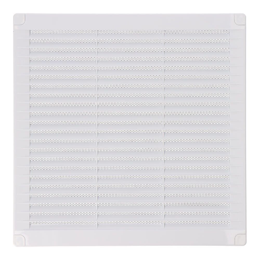 REJILLA VENTILACIÓN CUADRADA CON TAPONES Y MOSQUITERA 250x250x7mm ABS BLANCA