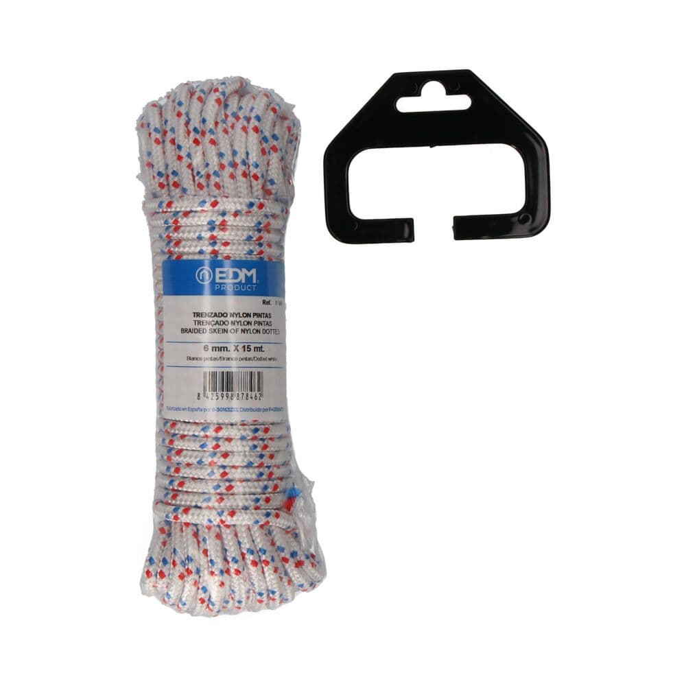 CUERDA TRENZADA BLANCA CON PINTAS NYLON, CALIBRE 6 mm x 15 m