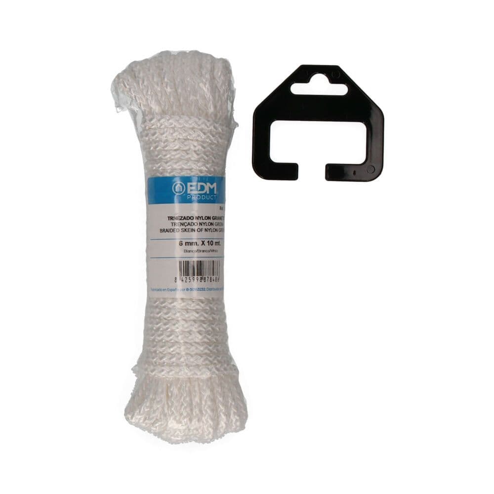 CUERDA TRENZADA NYLON BLANCO GRANATE, CALIBRE 6 mm x 10 m