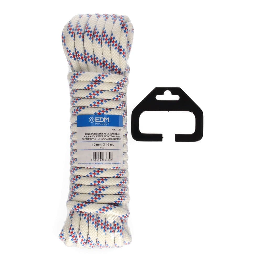 CUERDA DRIZA POLIESTER ALTA TENACIDAD TRICOLOR. CALIBRE 10 mm x 10 m