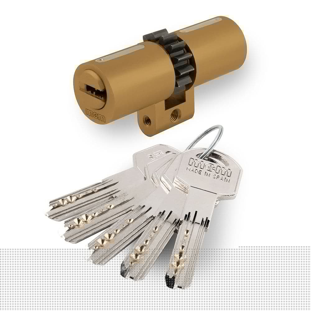 CILINDRO DE SEGURIDAD DE PERFIL SUIZO 33-33 LATÓN, CON RUEDA DE 14 DIENTES. SPR14:33-33 MCM