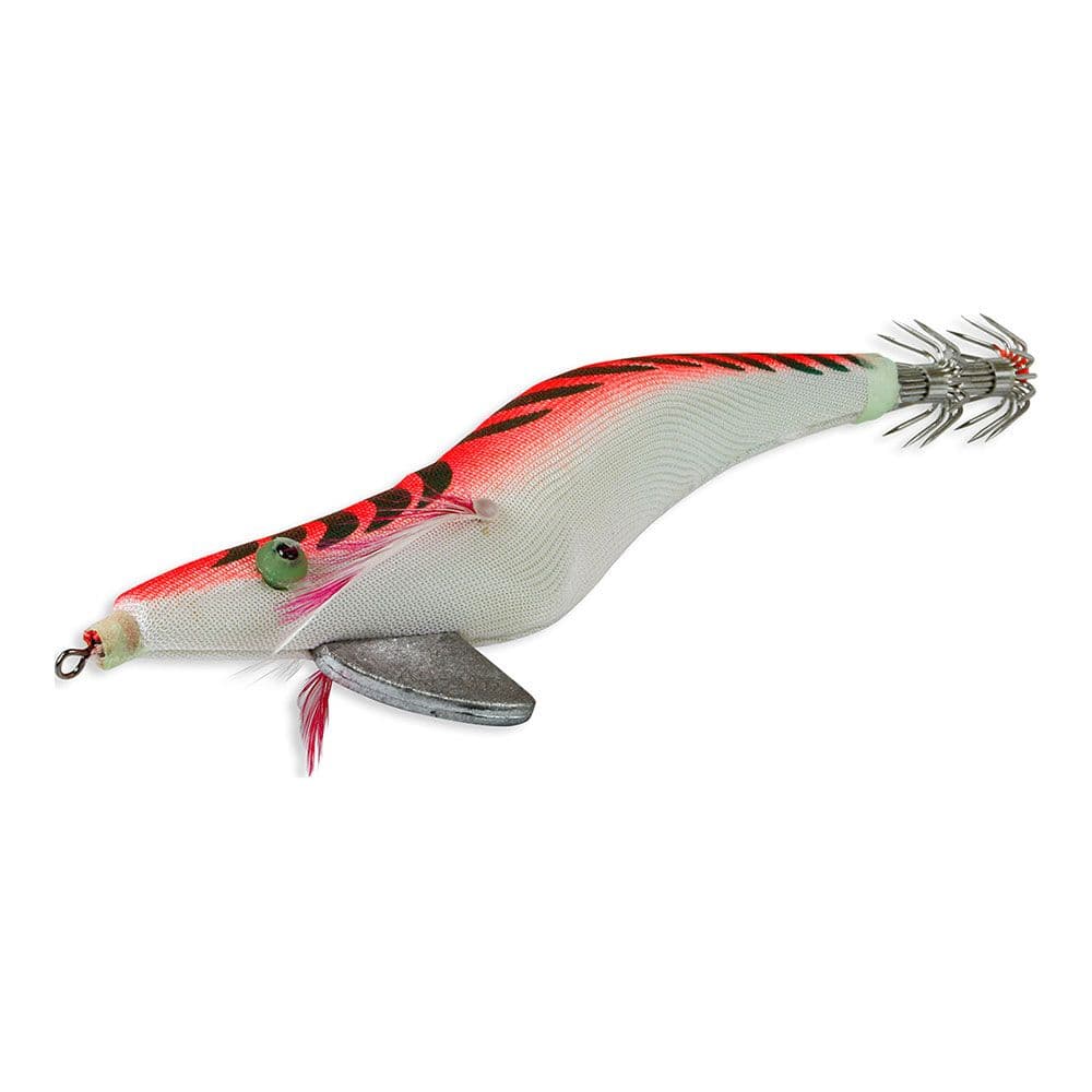 SEÑUELO ARTIFICIAL ESPECIAL PARA LA PESCA DEL CALAMAR Y LA SEPIA 135 mm COLOR ROJO BARRIGA BLANCA